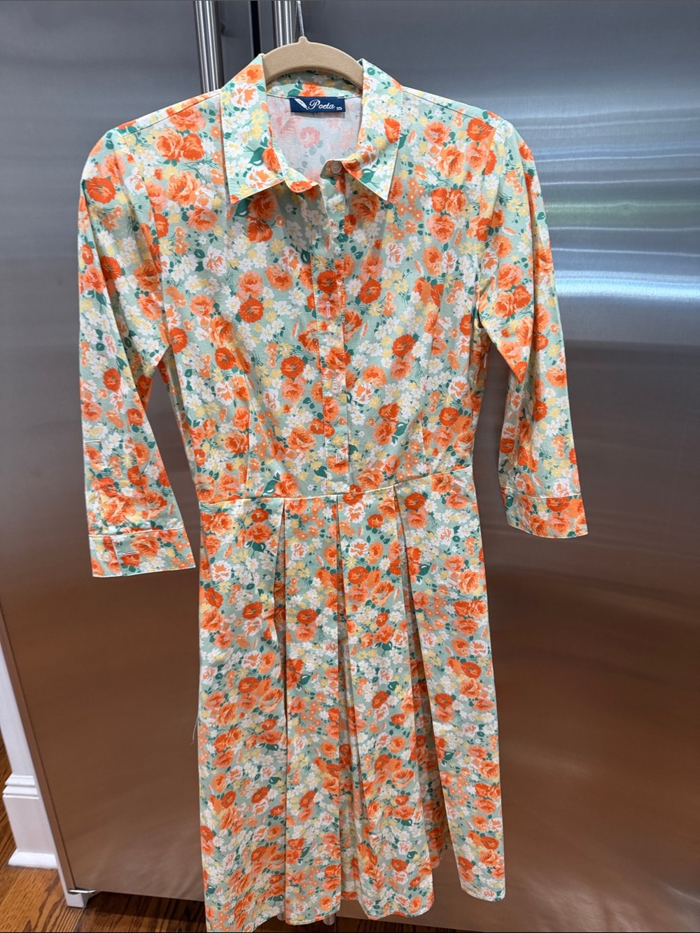 Orange Floral Button-Front Casual Shirt Dress